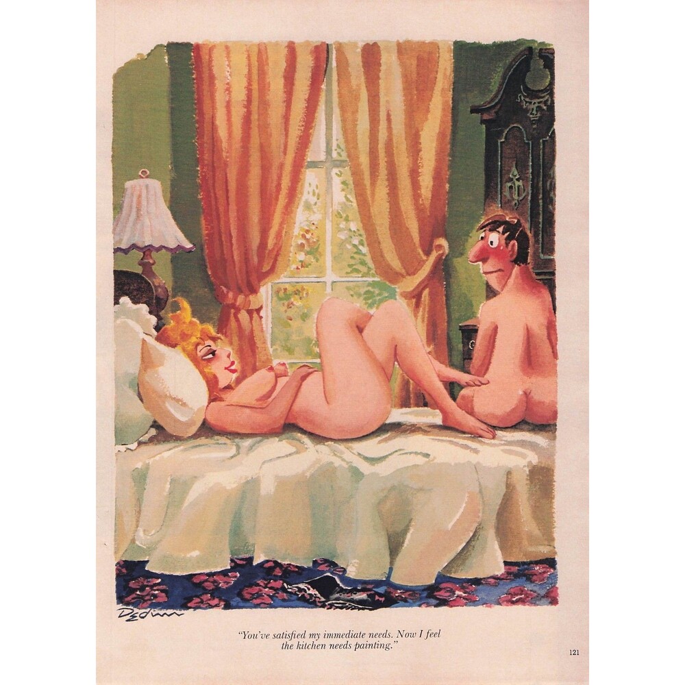 Vintage Eldon Dedini Cartoon Art funny humor sexy woman nagging painting chore